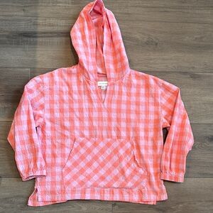 Girls' Pink Check Hooded Pullover Sweatshirt